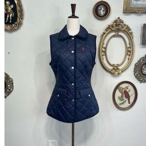 Polo Ralph Lauren Vintage Navy Quilted Puffer Vest Y2K XS Red Pony Equestrian